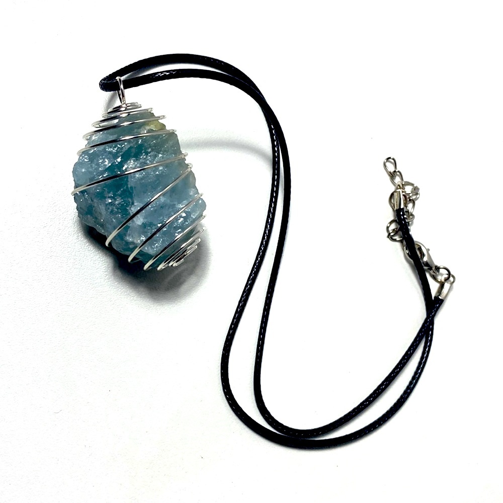 Handmade Aquamarine Rough Raw Natural Crystal Pendant Necklace Vegan Cord Wire